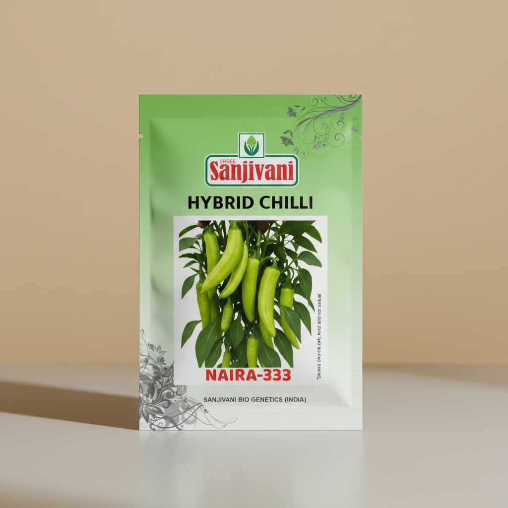 Naira-333 Hybrid Chilli Seeds | Light Green, High-Pungency Mirchi | F1 Hybrid | 5gm Pack